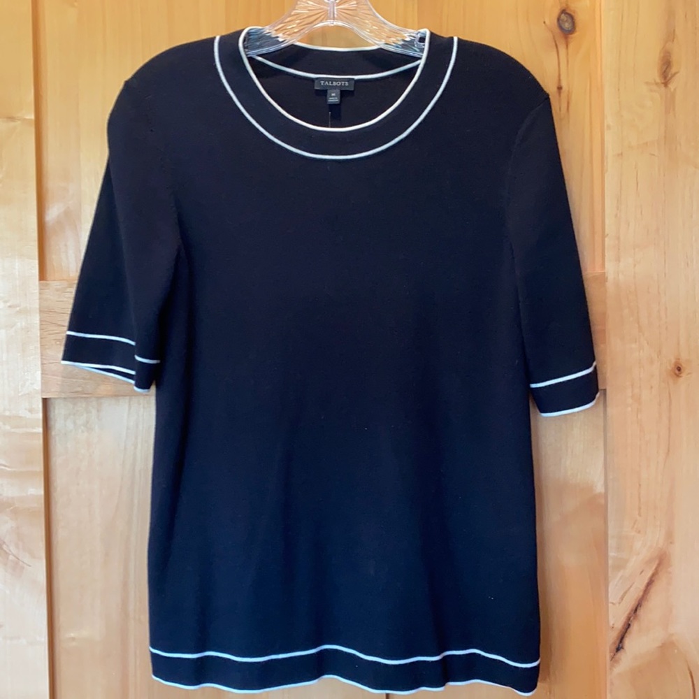 NWT Talbots Cotton Blend Black and Ivory Sweater